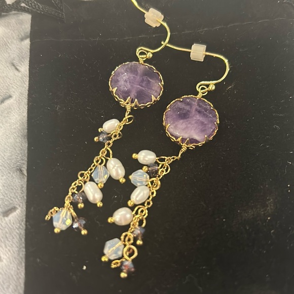 Genuine Amethyst & Fresh Water Pearl Earrings-Boutique - Picture 1 of 6